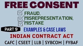 Fraud  Misrepresentation  Mistake  Free Consent  Indian Contract Act  Caselaws  Example [upl. by Felicio384]